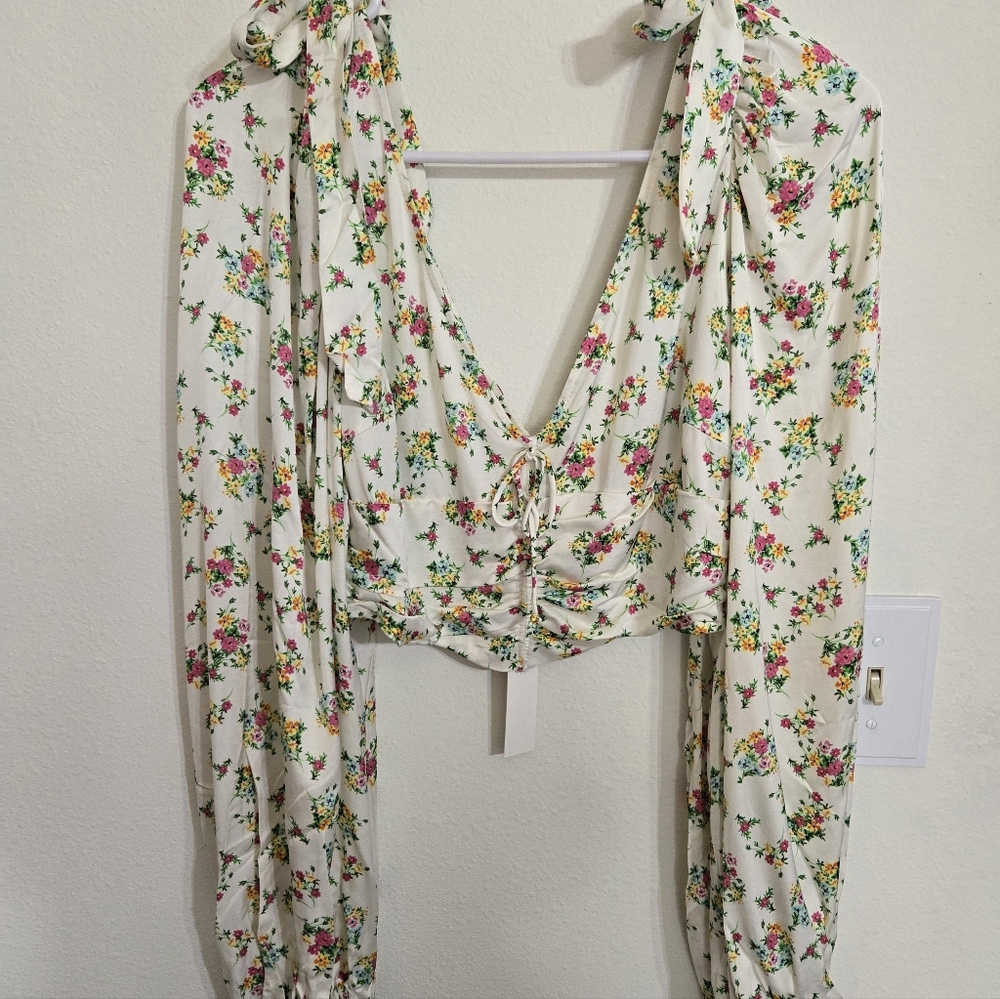 For Love And Lemons Floral Tie-Front Top